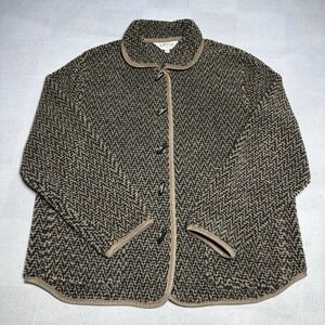 Orvis Deep Pile Toggle Cardigan Womens Large Teddy Textured Chevron Pattern